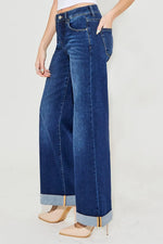 RISEN Full Size Tummy Control High Rise Wide Leg Cuffed Jeans Plus Size - Ladyez