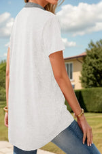 Full Size Half Button Short Sleeve T-Shirt