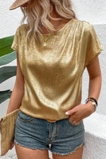 Metallic Gold Short Sleeve Casual Blouse - Ladyez