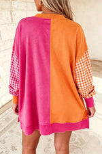 Colorblock Gingham Sleeve Crewneck Sweatshirt
