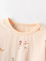 Children's Ballerina Print Round Neck Top and Pants Pajama Set
