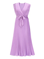 Tied Surplice Cap Sleeve Pleated Dress - Ladyez