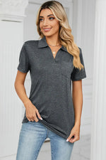 Johnny Collar Short Sleeve Blouse