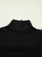 Sheer Mesh Patchwork High Neck Long Sleeve Top
