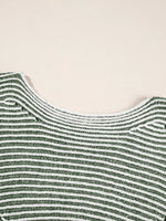 Striped Ribbed Knit Boat Neck Baggy Sweater