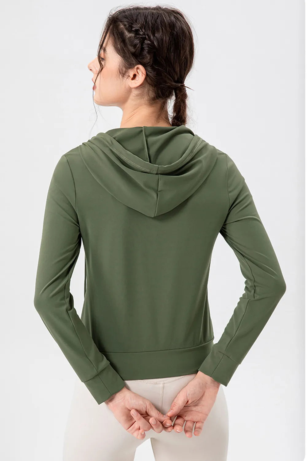 Drawstring Zip Up Hooded Active Outerwear - Ladyez