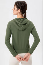 Drawstring Zip Up Hooded Active Outerwear - Ladyez