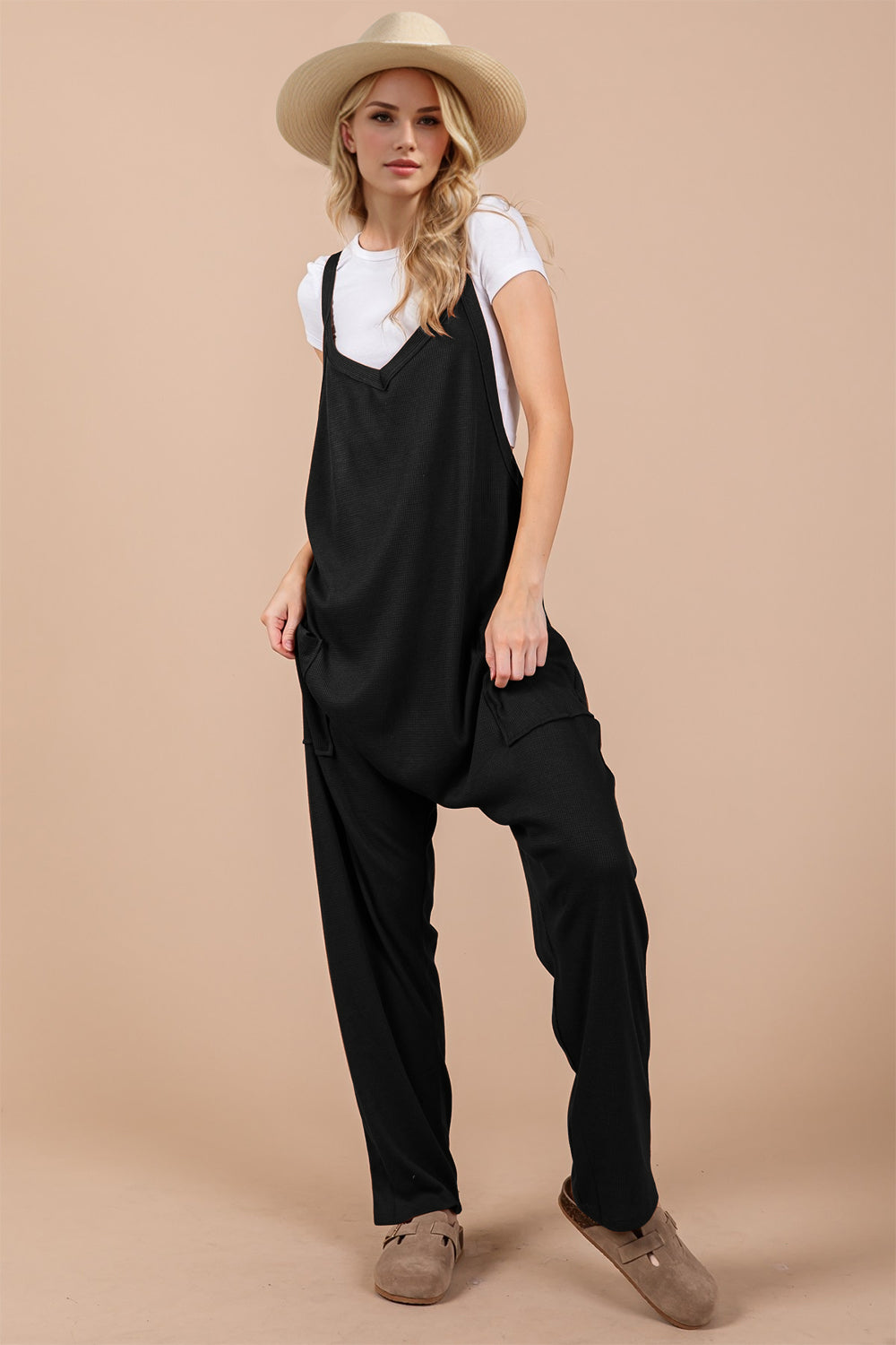 Oh Full Size V-Neck Wide Strap Overalls with Pockets - Ladyez