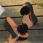 Floral Decor Platform Wedge Sandals