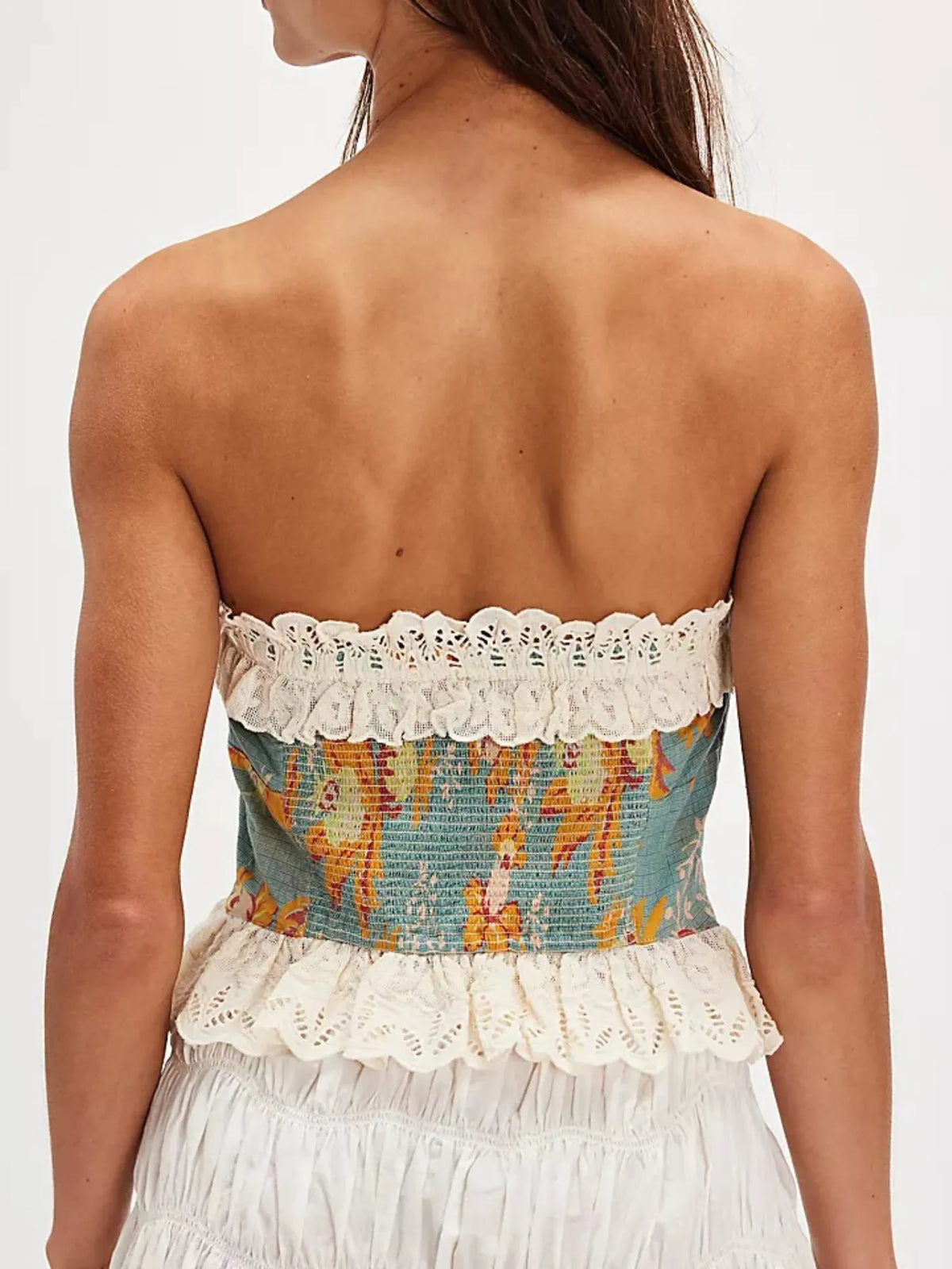 Floral Print Lace Trim Tube Top - Ladyez
