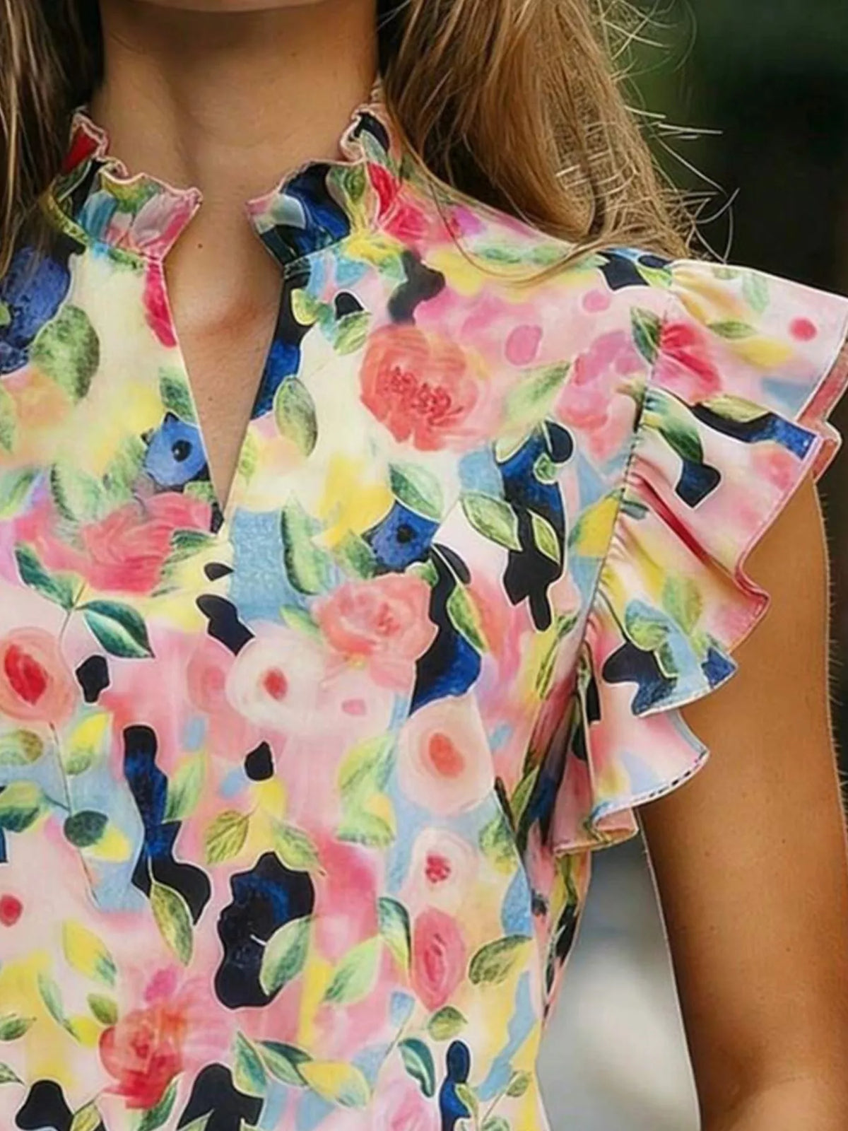 Printed Ruffle Sleeve Blouse
