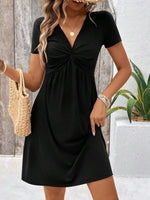 Twist Front V-Neck Short Sleeve Casual Dress - Ladyez