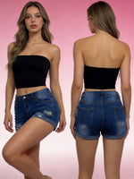 Distressed Denim Roll-Up Shorts