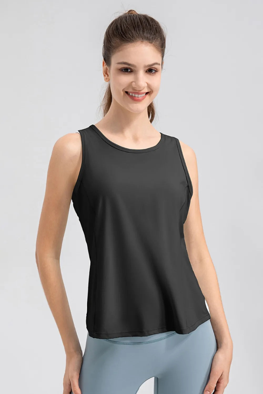 Wide Strap Round Neck Active Tank - Ladyez