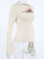 Cutout Knot Front Long Sleeve Top
