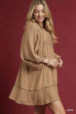 Umgee Boho Peasant Mini Dress with Trim Detail