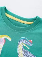 Children's Dinosaur Print Crew Neck Short Sleeve T-Shirt
