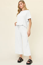 Double Take Full Size Texture Round Neck Short Sleeve T-Shirt and Wide Leg Pants - Ladyez