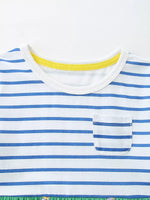 Children's Striped Dog Print Short Sleeve Dress