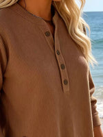 Full Size Ribbed Half Button Henley Top Plus Size