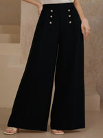 Plus Size High Waist Wide Leg Button Decor Pants