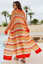 Striped Open Front Side Slit Duster Cover Up - Ladyez