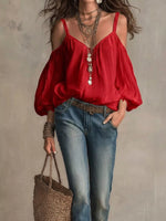 Cold Shoulder Balloon Sleeve Blouse