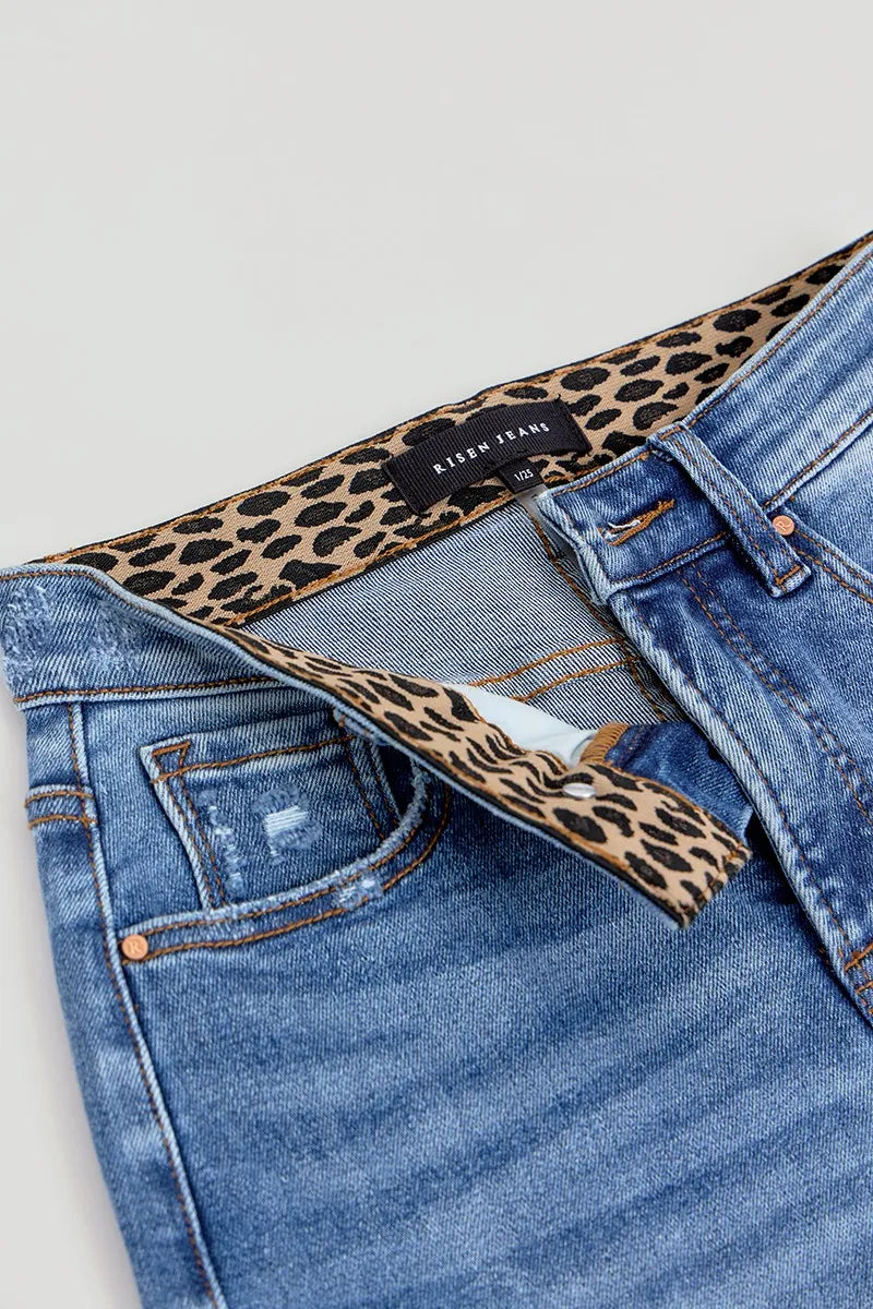 RISEN Full Size Tummy Control Elastic Band High Rise Wide Jeans Plus Size - Ladyez