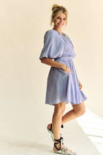 Davi & Dani Back Button Puff Sleeve Mini Dress