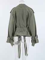 Lapel Collar Tie Waist Trench Jacket