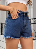 Washed Raw Hem Denim Shorts
