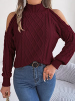 Cable Knit Cold Shoulder Turtleneck Sweater