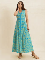 Slit Printed V-Neck Sleeveless Dress