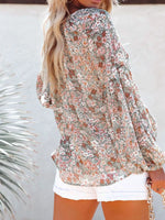 Full Size Floral Print V-Neck Long Sleeve Blouse Plus Size