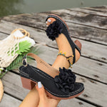 Floral Decor Chunky Heel Sandals