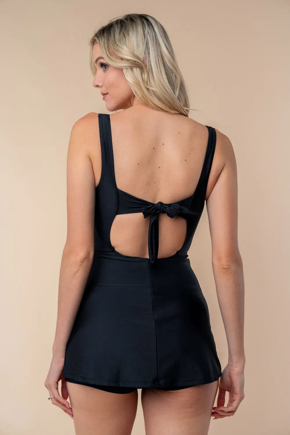 White Birch Full Size Sleeveless Tie Back Performance Knit Swim Dress - Ladyez