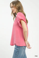 Umgee Textured Gauze Ruffle Neck Boho Top