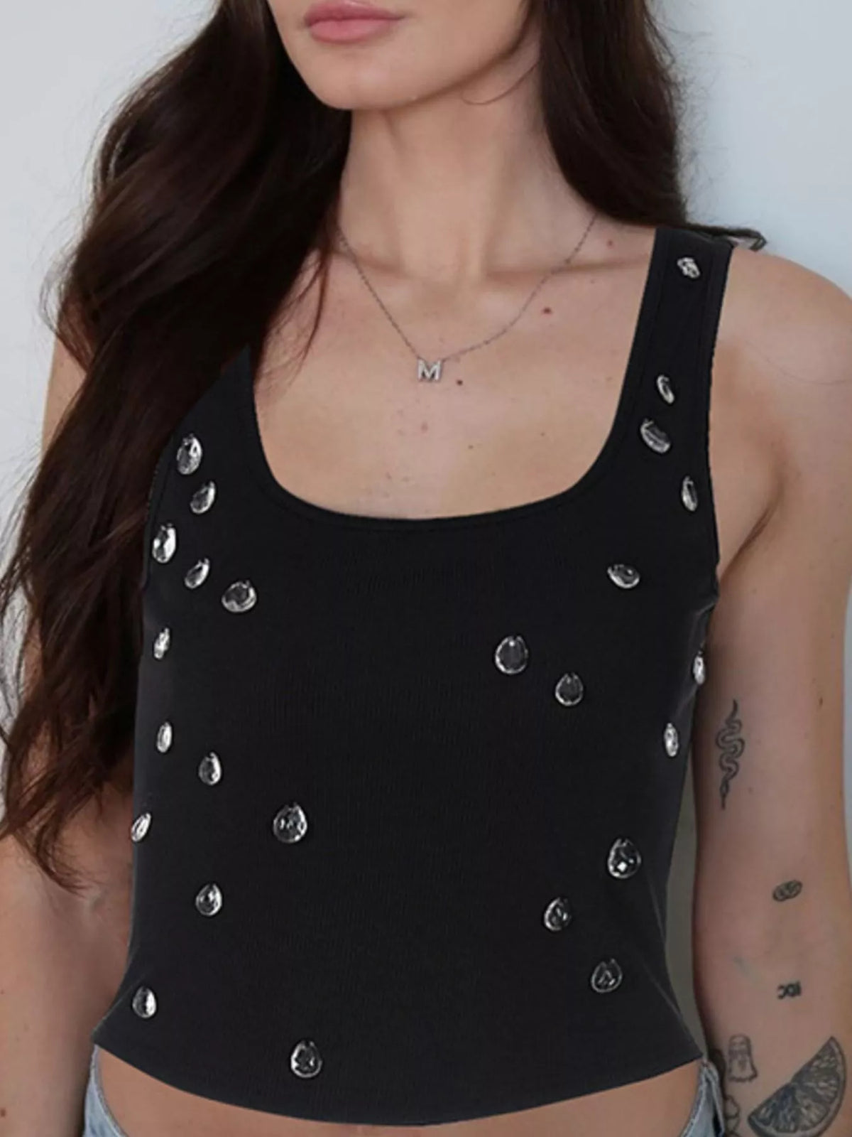 Bead Embellished Square Neck Tank