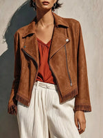 Fringe Hem Zip Up Jacket