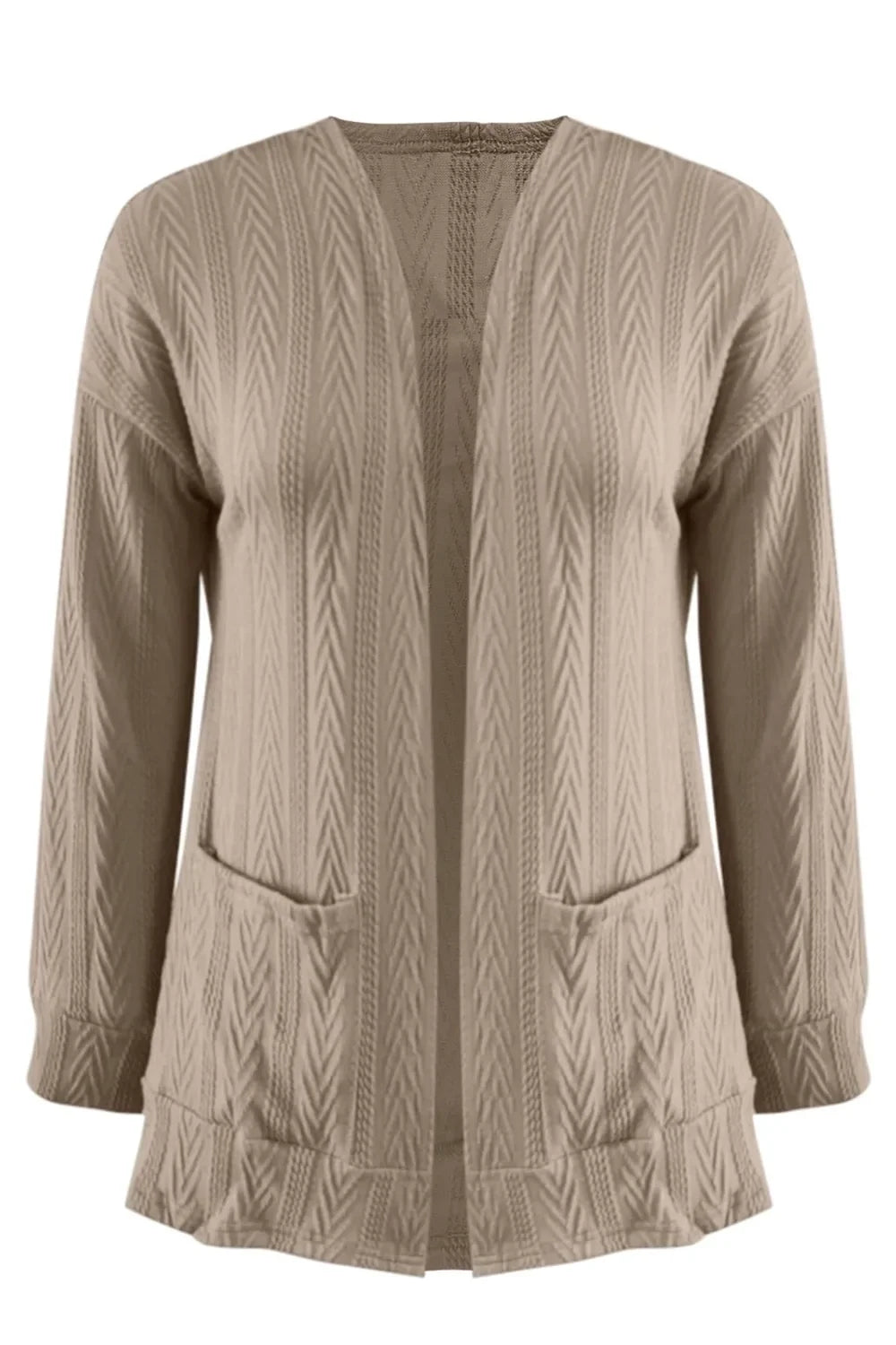 Full Size Textured Open Front Long Sleeve Cardigan