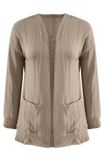 Full Size Textured Open Front Long Sleeve Cardigan