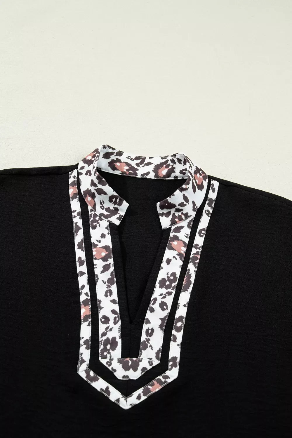 Leopard Accent Notched Neck Plus Size Short Sleeve Top