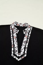 Leopard Accent Notched Neck Plus Size Short Sleeve Top