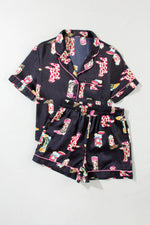Printed Button Up Short Sleeve Top and Shorts Lounge Set - Ladyez