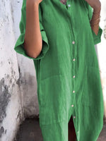 Full Size Casual Linen Button-Down Shirt Dress Plus Size - Ladyez