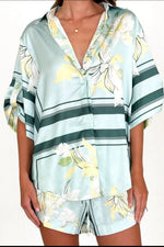 Printed Collared Neck Top and Shorts Set
