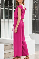 Ruffled Cap Sleeve Wide Leg Jumpsuit - Ladyez