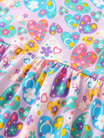 Children's Butterfly & Heart Print Pocket Ruffle Sleeve Dress