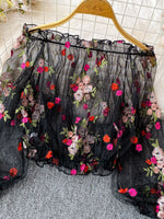 Floral Embroidered Mesh Off-Shoulder Top