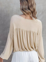 Textured Drop Shoulder Long Sleeve Top